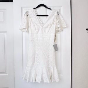 Flounce Mixed Lace Peplum Dress 